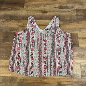 Torrid Tank Top 2X Floral Stripe V-Neck Festival Boho Feminine Cottage Fairy